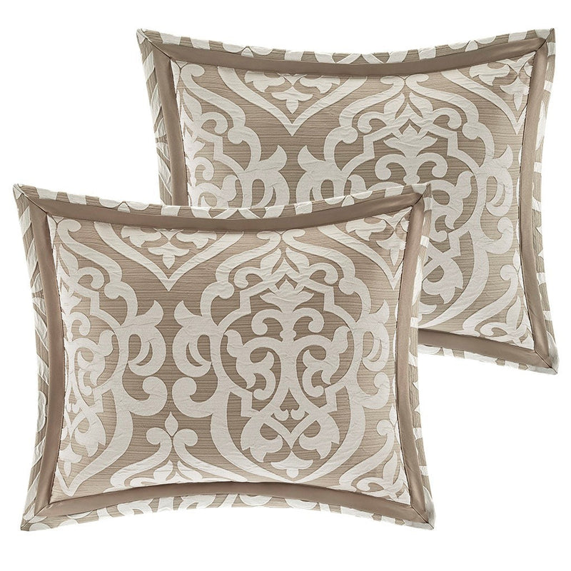 8 Piece Jacquard Comforter Set Tan/Ivory Cal King