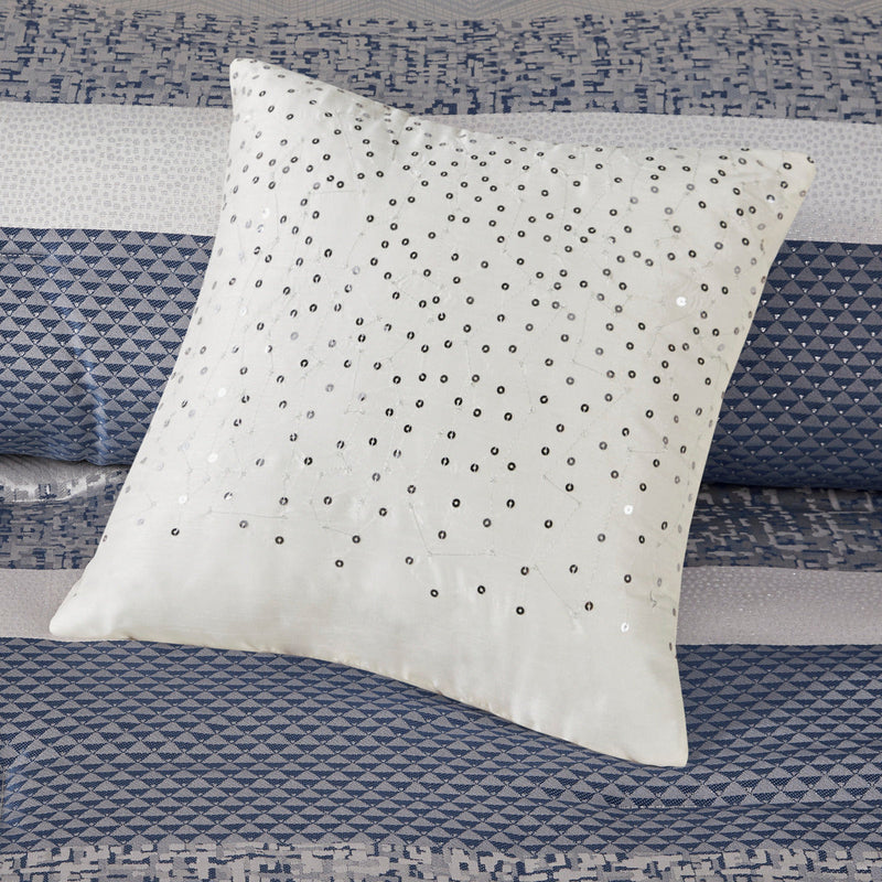 7 Piece Jacquard Comforter Set Navy Queen