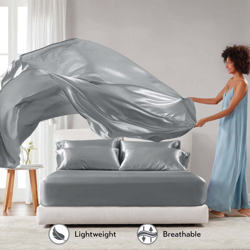 4 PCS Twin Luxury Sheet Set Grey Media 12