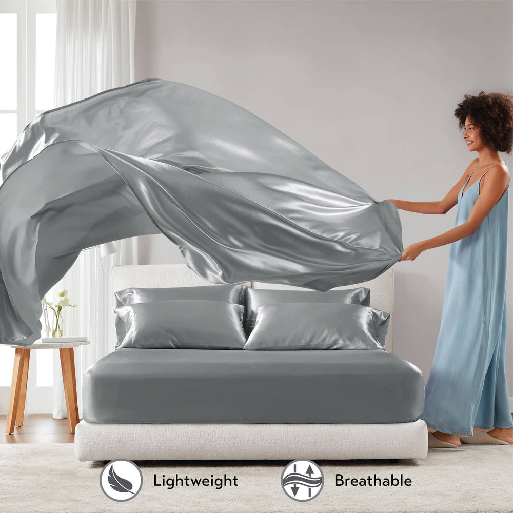 4 PCS Twin Luxury Sheet Set Grey Media 12
