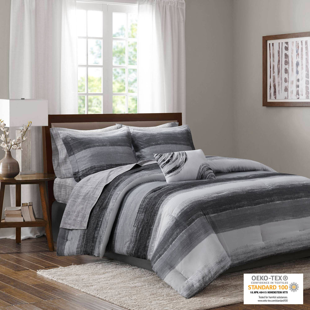 9-Piece Cal King 9 Piece Comforter Set with Cotton Bed Sheets,Black Media 7