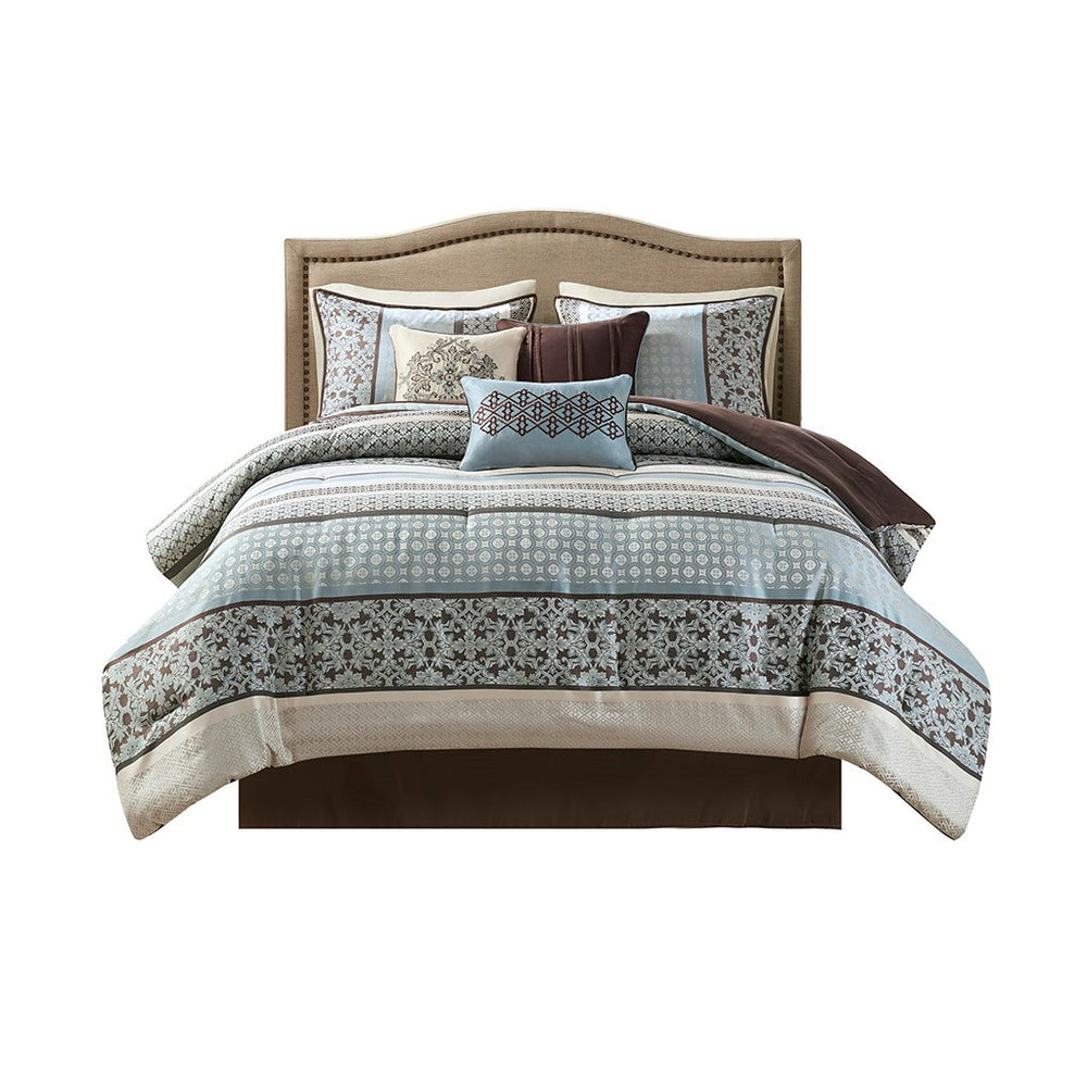 7 Piece Comforter Set Blue Queen Media 5