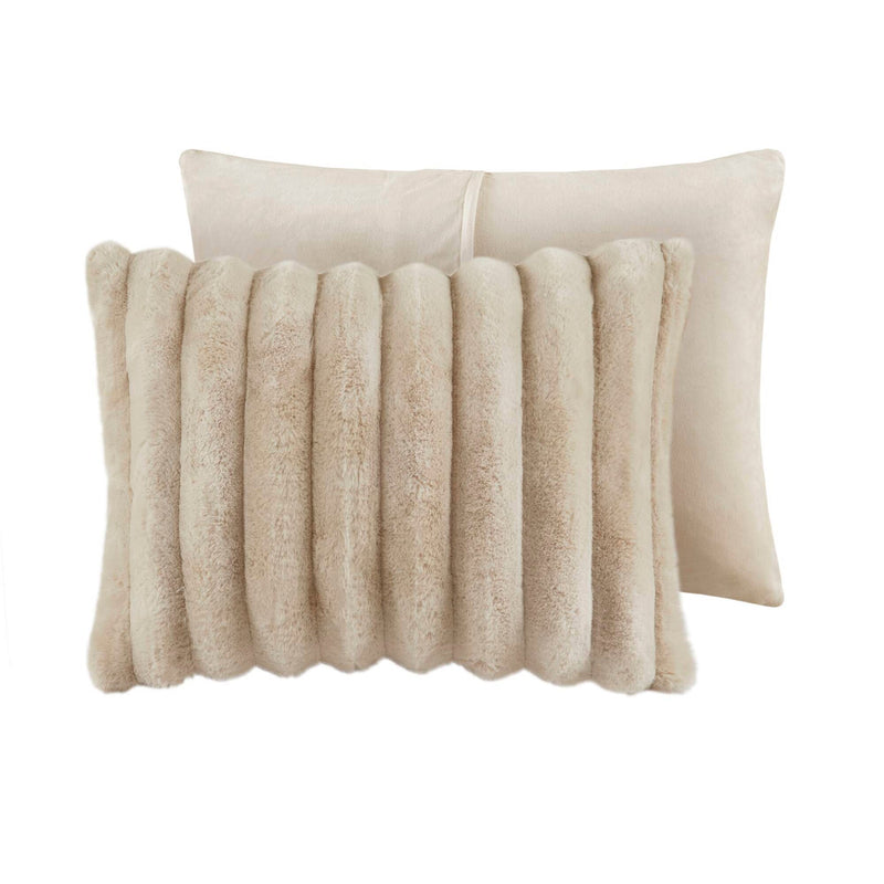 3 PCS King  soft Faux Fur Ribbed Comforter Set Taupe
