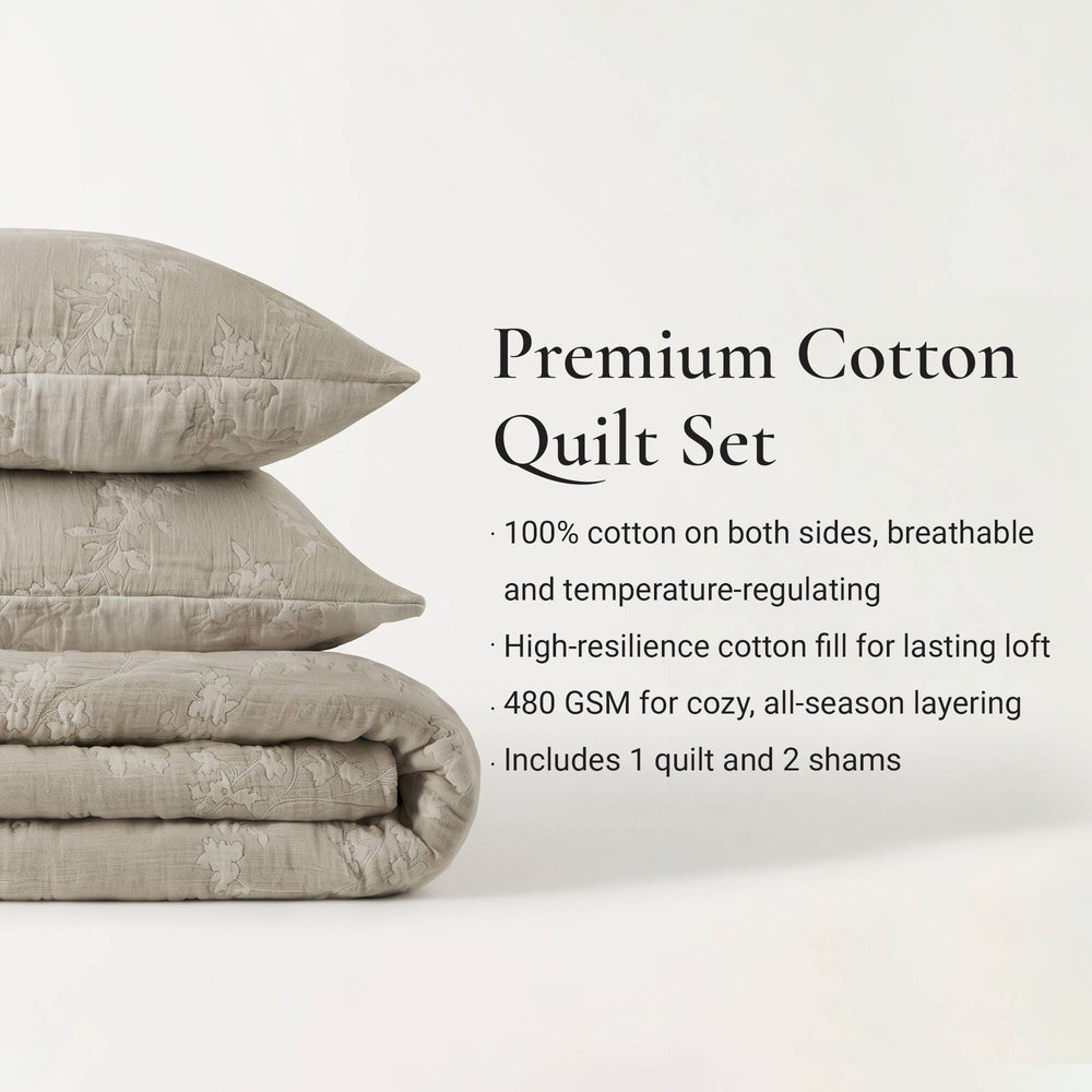 3 Pieces King Jacquard Cotton Gauze Quilt Set,Linen Media 10