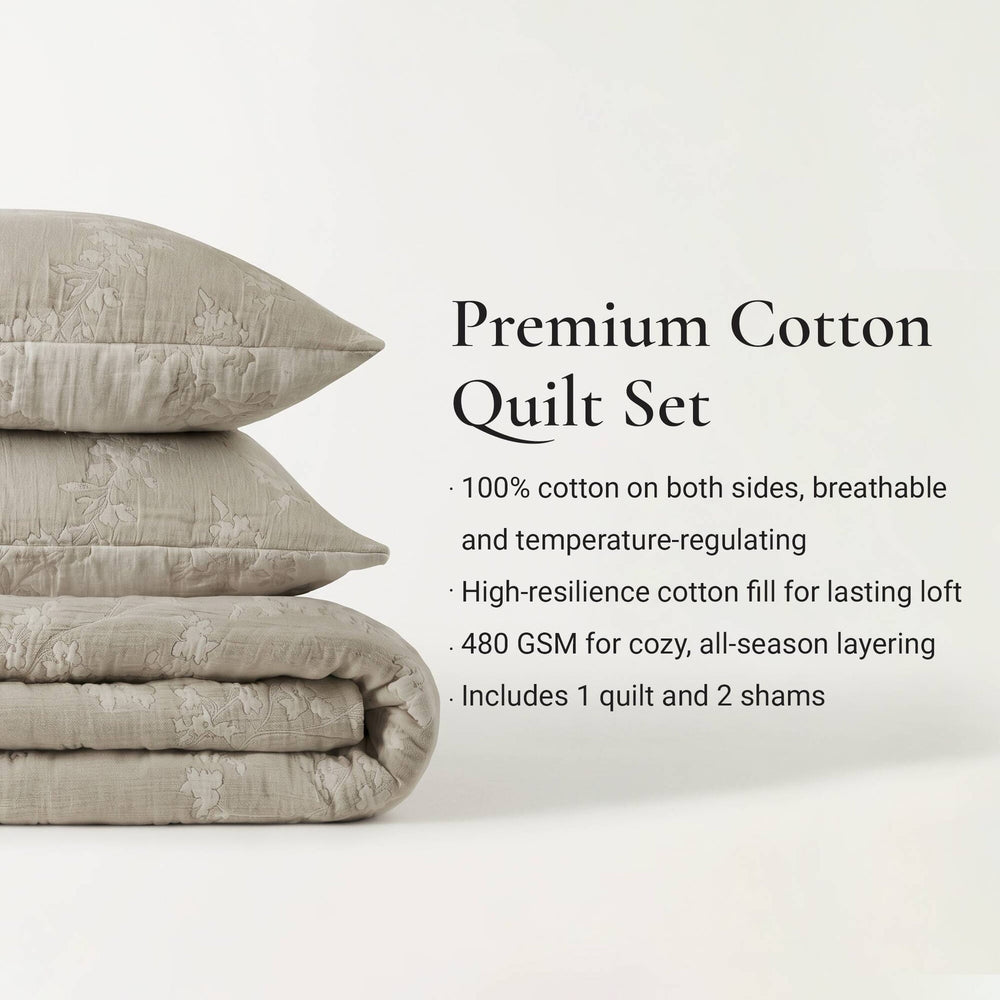 3 Pieces King Jacquard Cotton Gauze Quilt Set,Linen Media 10