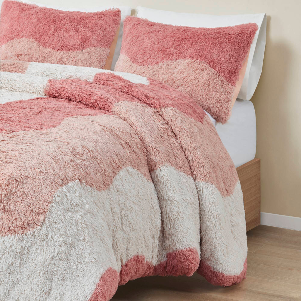 2 PCS Twin/Twin XL Ombre Shaggy Faux Fur Duvet Cover Set Blush Multi Media 11