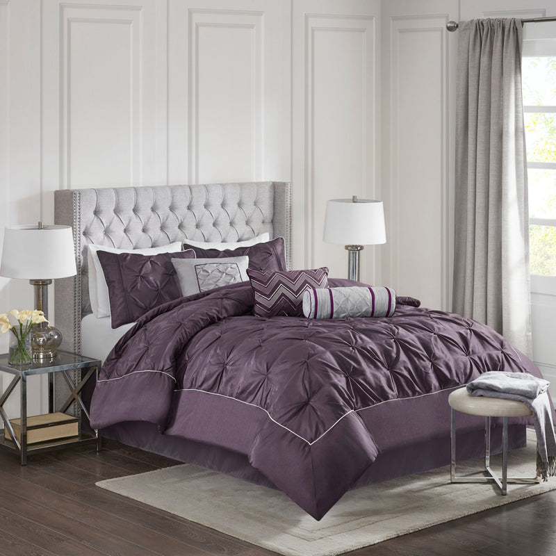 7-Piece 100% Polyester Pieced Pleated Tufted Comforter Set