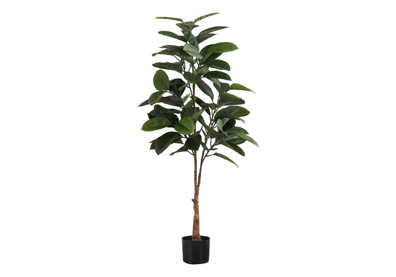Artificial Plant, 52' Tall, Rubber Tree, Indoor, Faux, Fake, Floor, Greenery, Potted, Real Touch, Decorative, Green Leaves, Black Pot