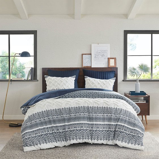 Full/Queen 3 Piece Cotton Duvet Cover Set with Chenille Tufting Media 16