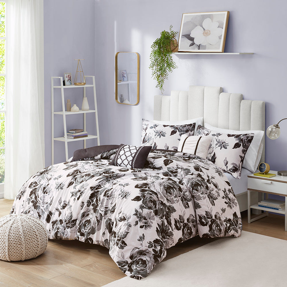 King/Cal King Floral Print Comforter Set Media 1