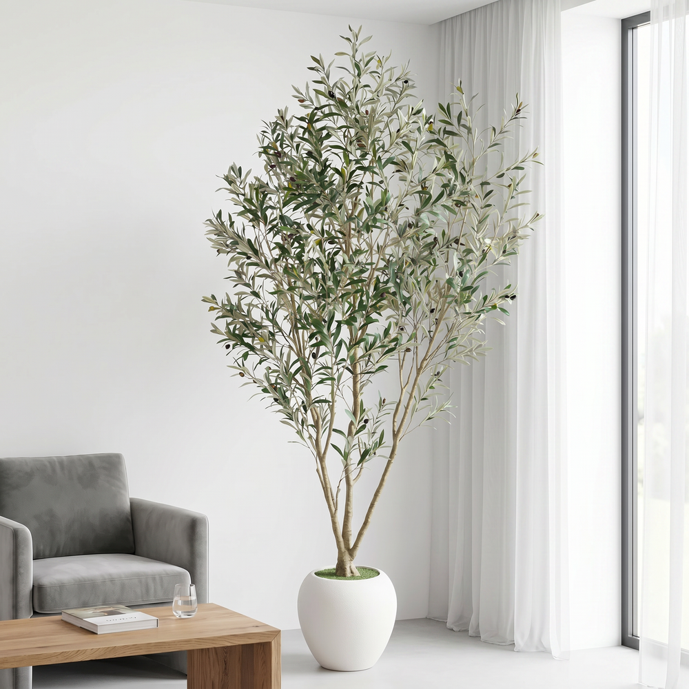8FT Artificial Olive Tree With Big Decorative White Planter, Tall Indoor & Covered Outdoor Decorative Tree, 1pc/set Media 2