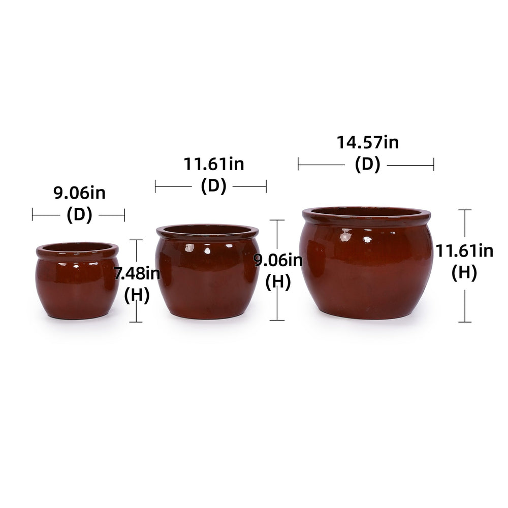 3 Pieces Ceramic Flowerpot, Modern Planter for Patio, Garden or Windowsills - Orange Media 3