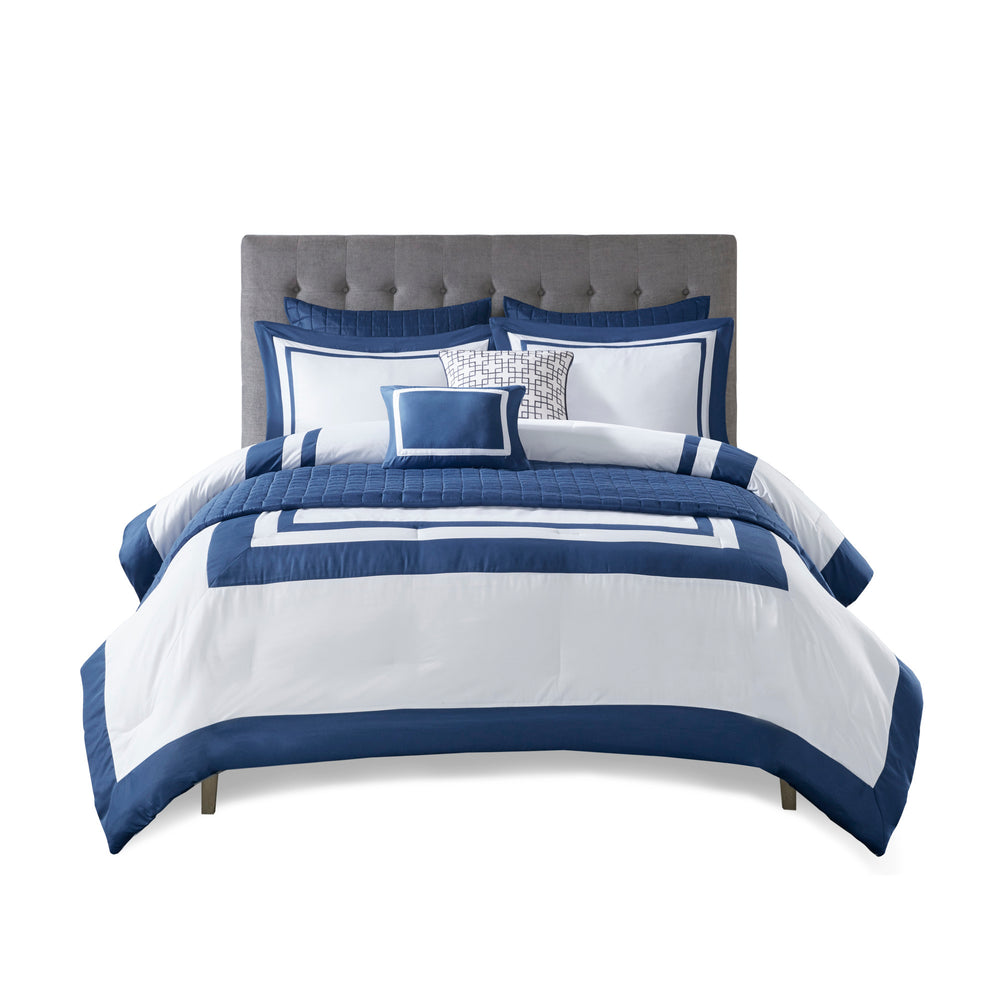 8 Piece Comforter and Quilt Set Collection Navy Full/Queen Media 8