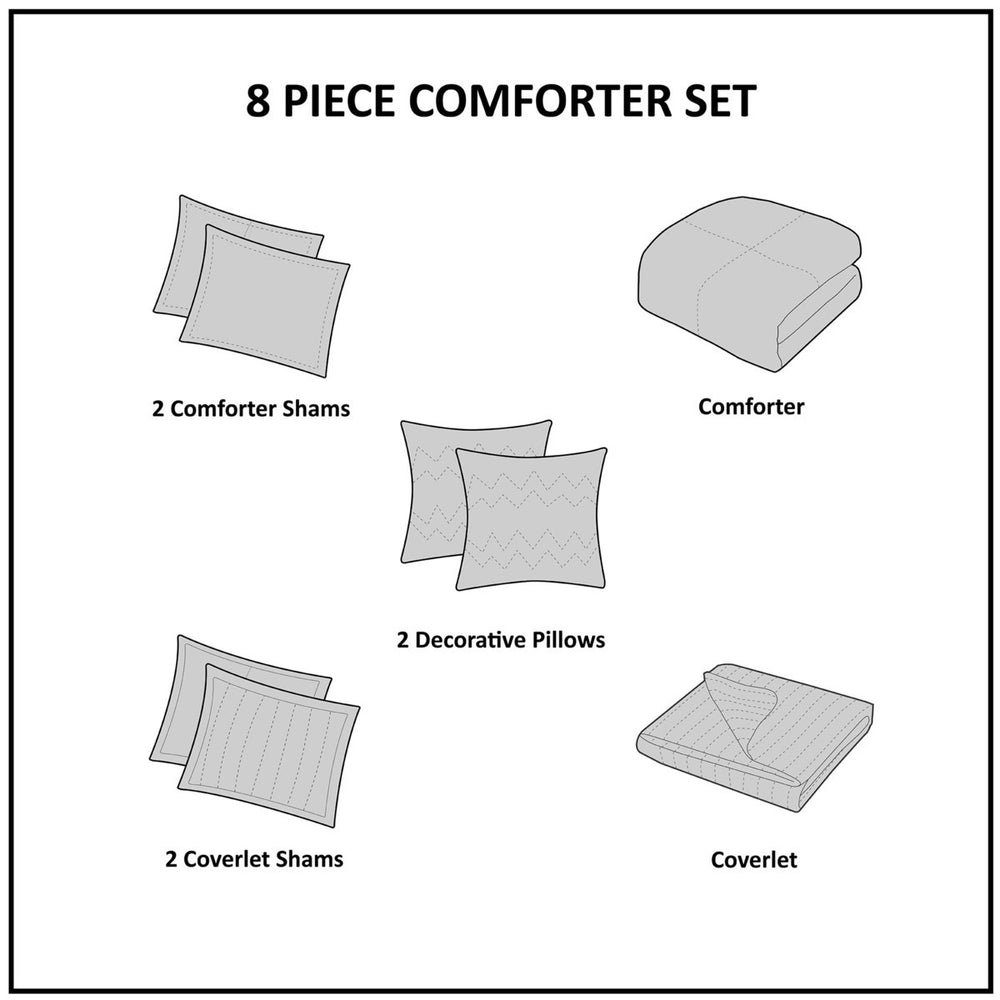 8 Piece Printed Seersucker Comforter and Quilt Set Collection Blue King/Cal King Media 15