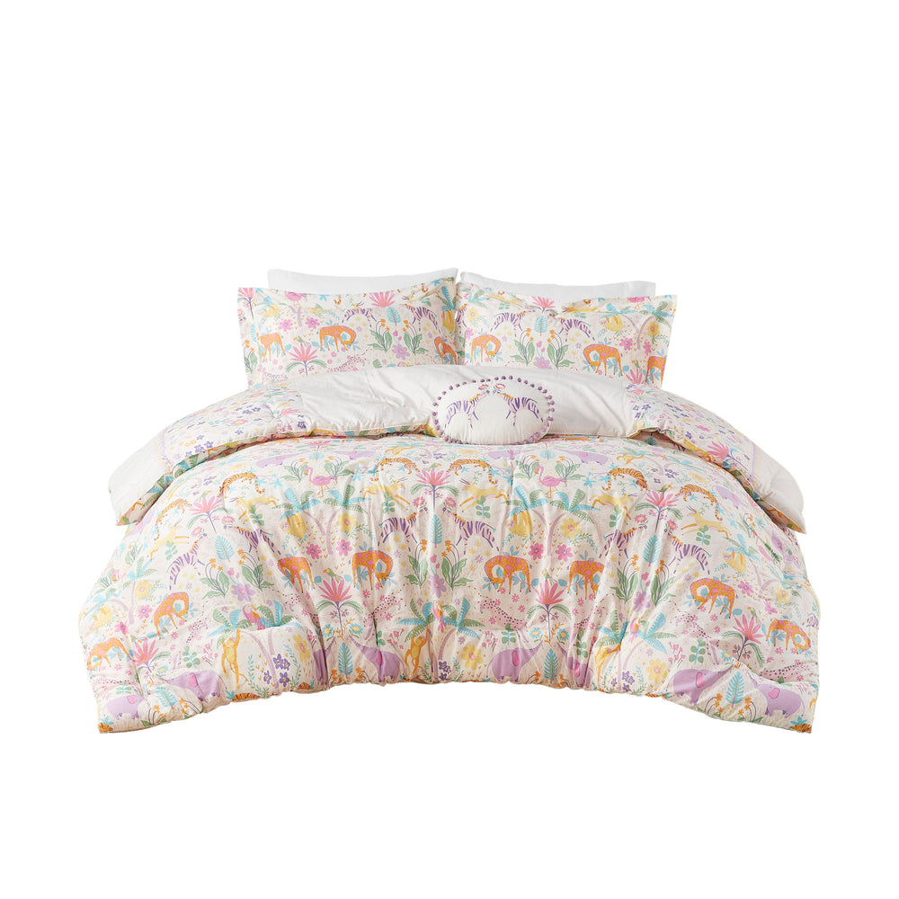 3 PCS Twin Floral Reversible Cotton Comforter Set with Throw Pillow Purple Media 12