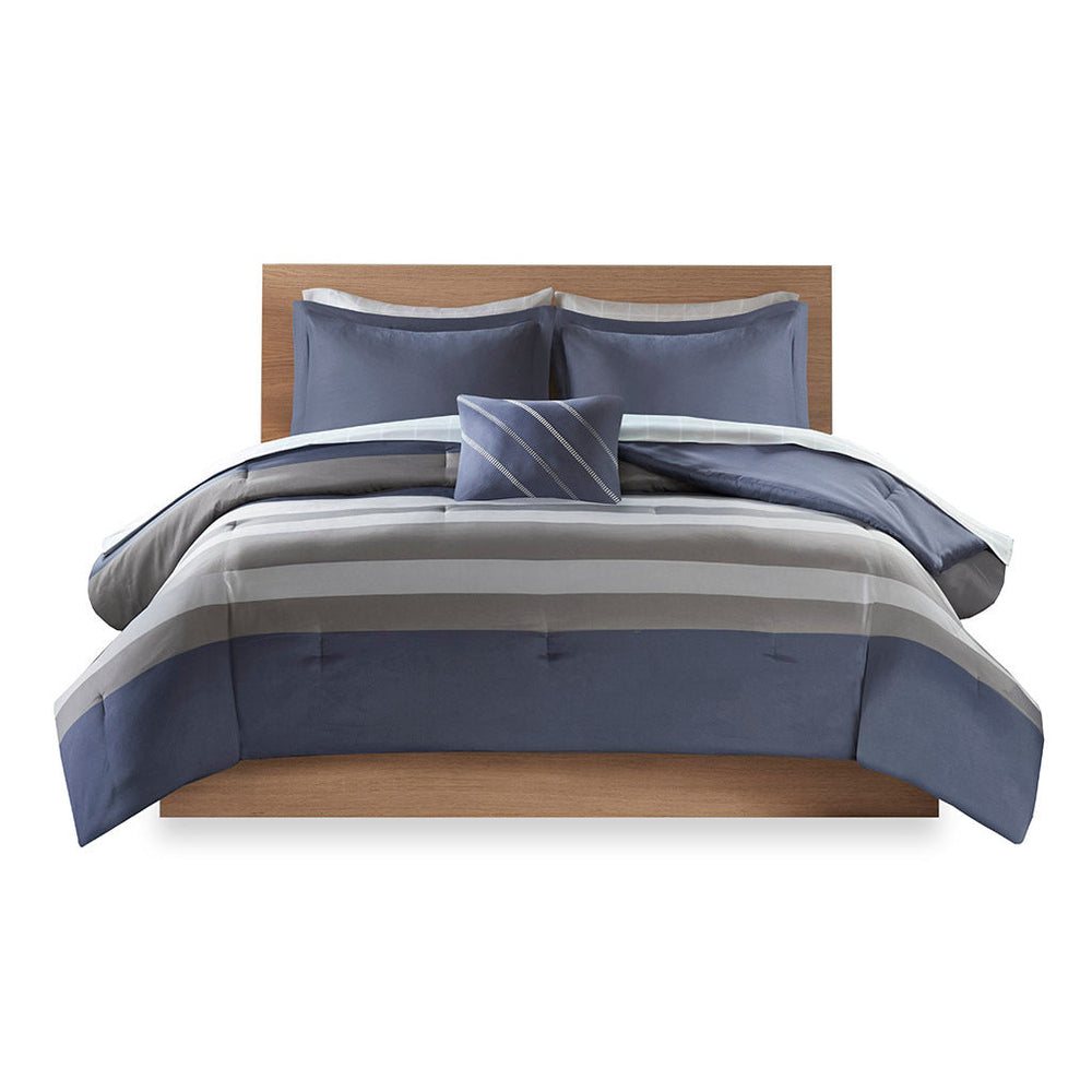 Twin Striped Comforter Set with Bed Sheets Media 4