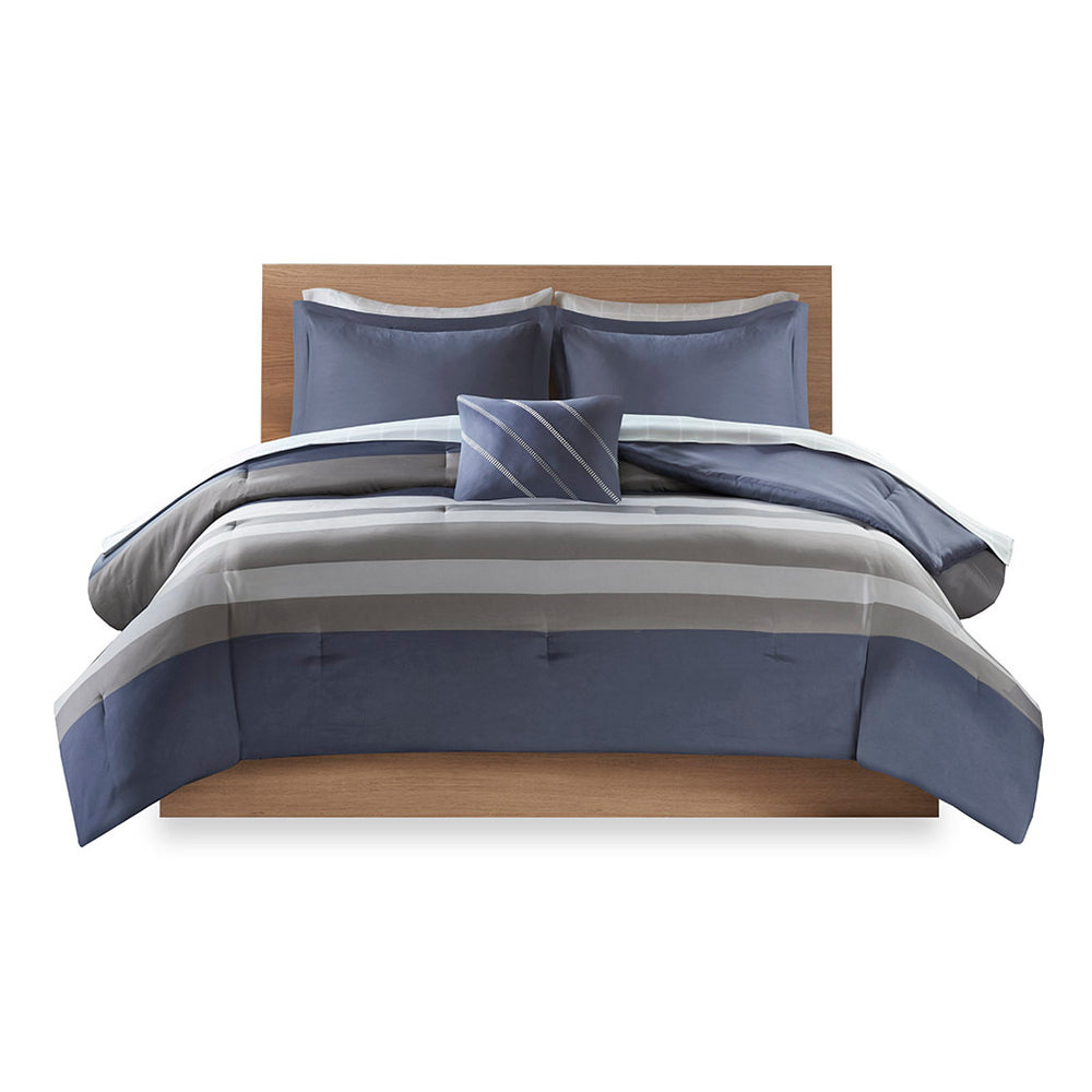 Full Striped Comforter Set with Bed Sheets Media 4