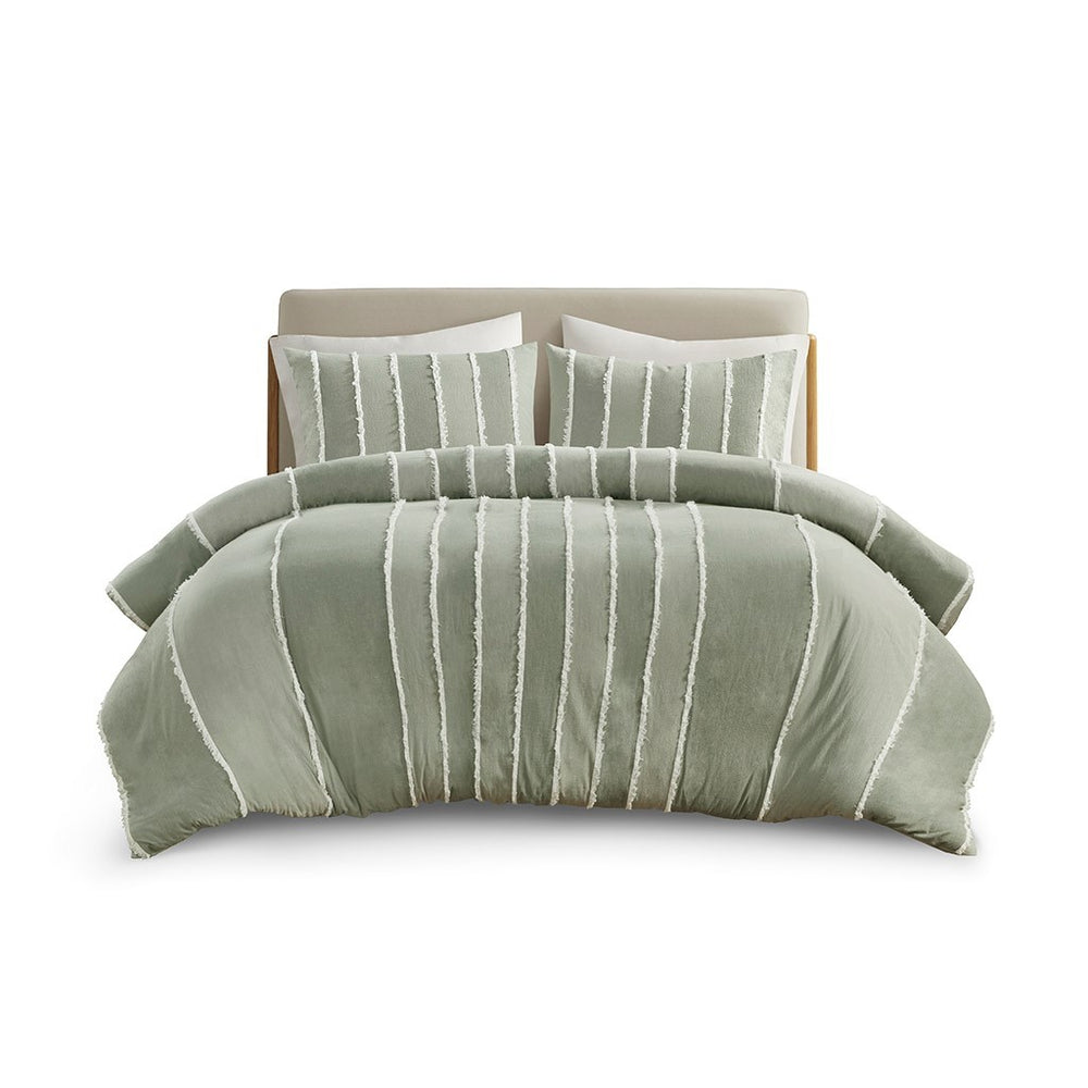 Full/Queen 3 Piece Striped Cotton Duvet Cover Set Media 2