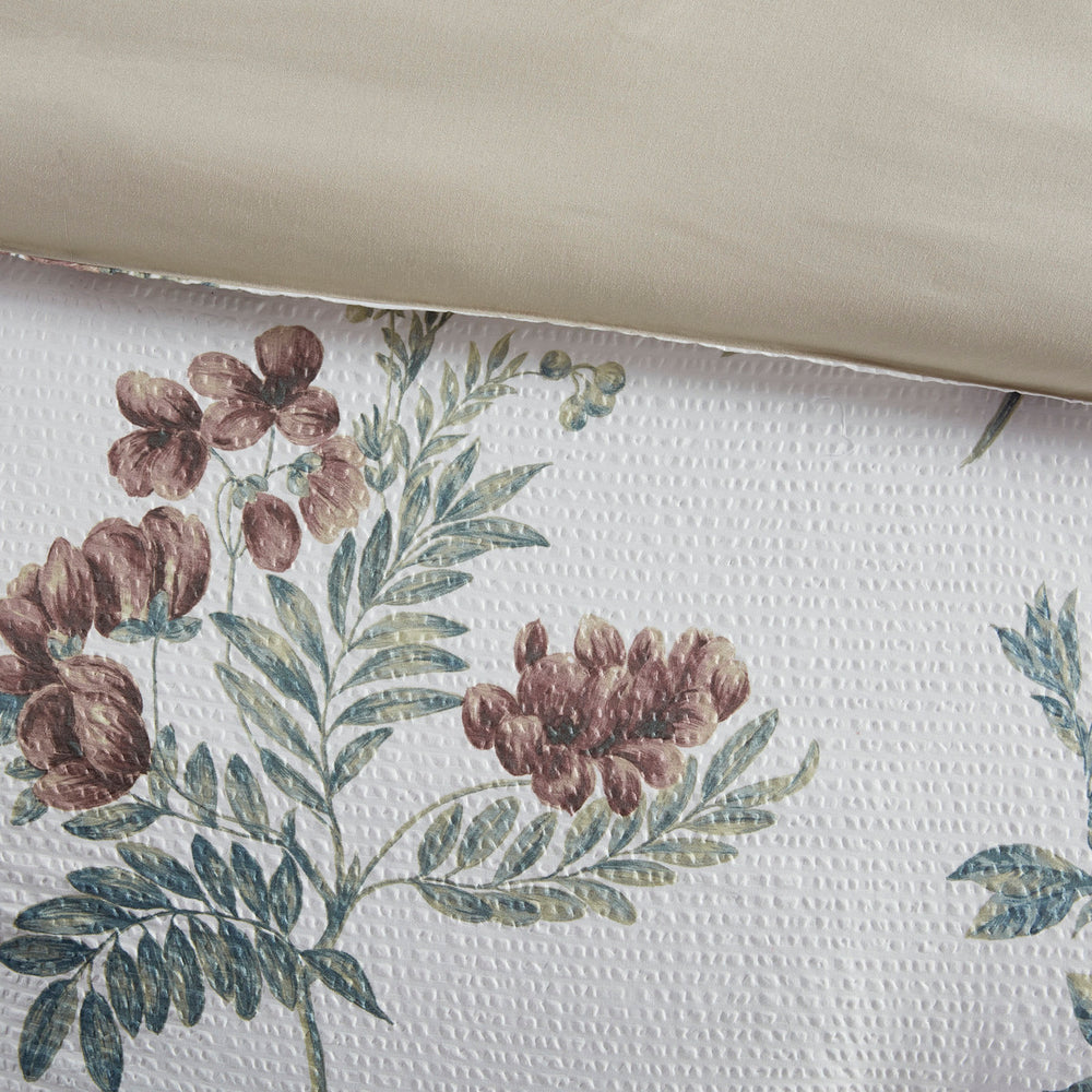 7 Piece Printed Seersucker Comforter Set with Throw Blanket Taupe/Blush Full/Queen Media 7