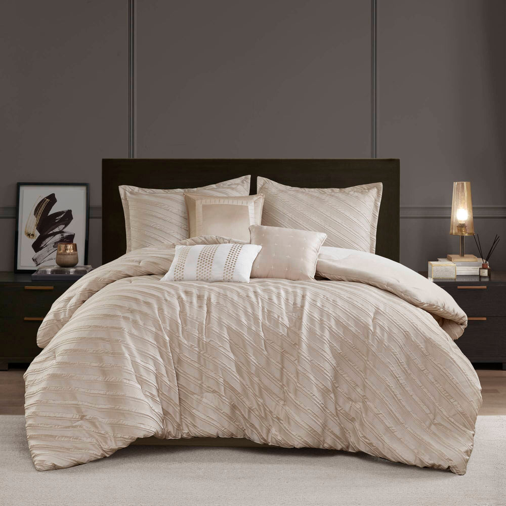 7 PCS Queen Comforter Set Beige Media 16