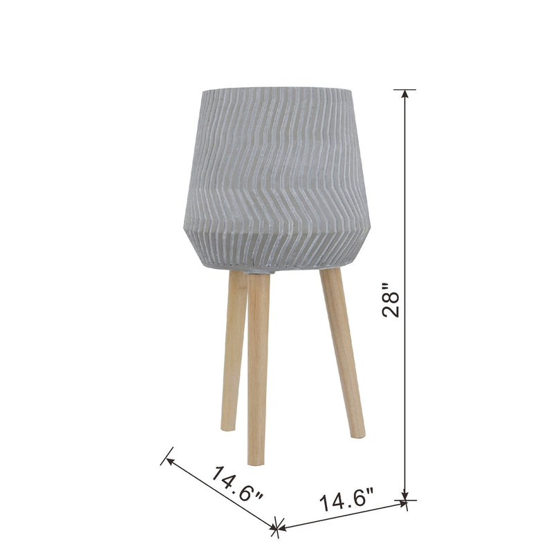 14.6x14.6x28' Cement and Wood Plant Stand, Indoor Outdoor Plant Holder