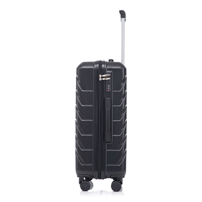 ABS Luggage Set 20 24 28 Inch Spinner Wheels Black Durable 3-Piece & Combination Lock