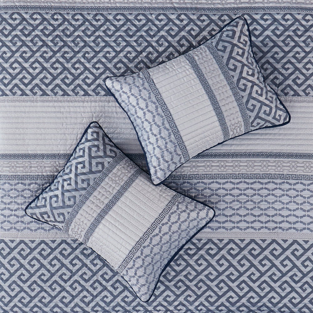 4 Piece Jacquard Quilt Set with Throw Pillow Navy Full/Queen Media 8