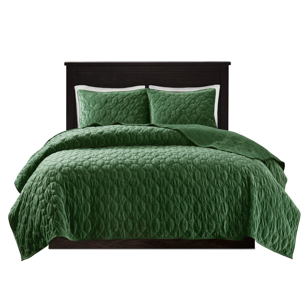 3 Piece Velvet Quilt Set Green King/Cal King Media 8