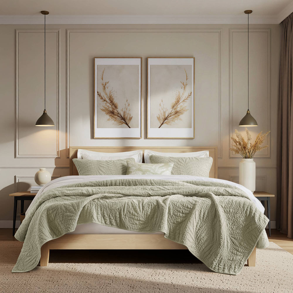 Full/Queen 3 Piece Cotton Quilt Set Sage Media 8