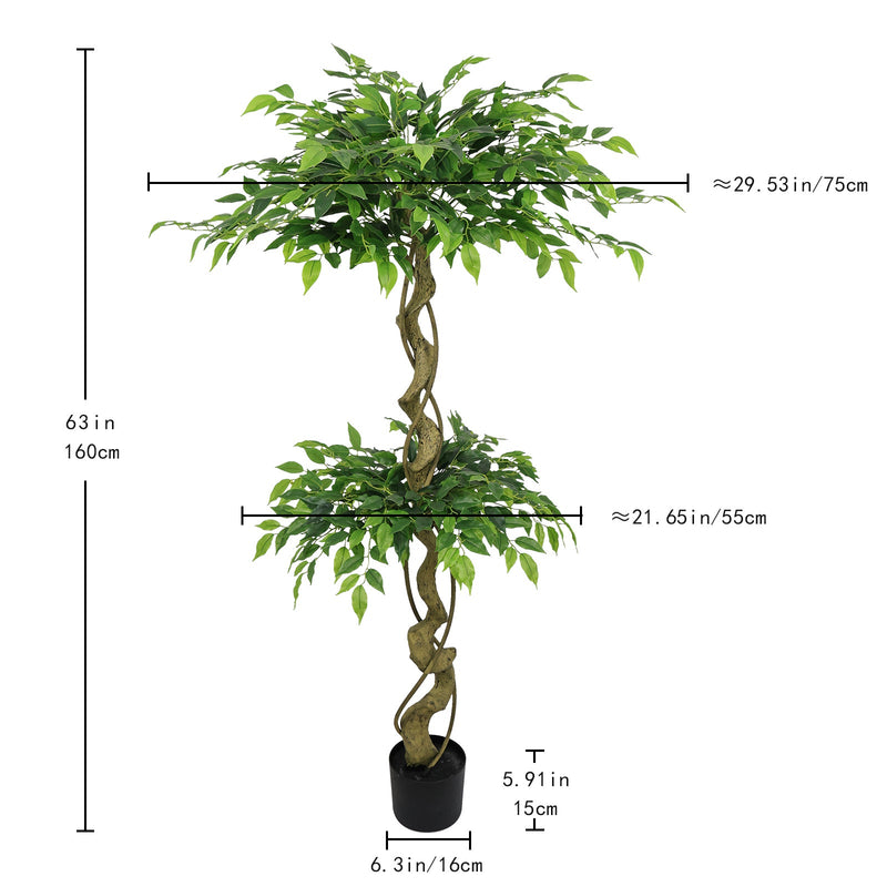 5.2FT Artificial Ficus Tree, Lifelike Faux Banyan Tree with Pot for Home, Office Patio Decor, 1pc/set