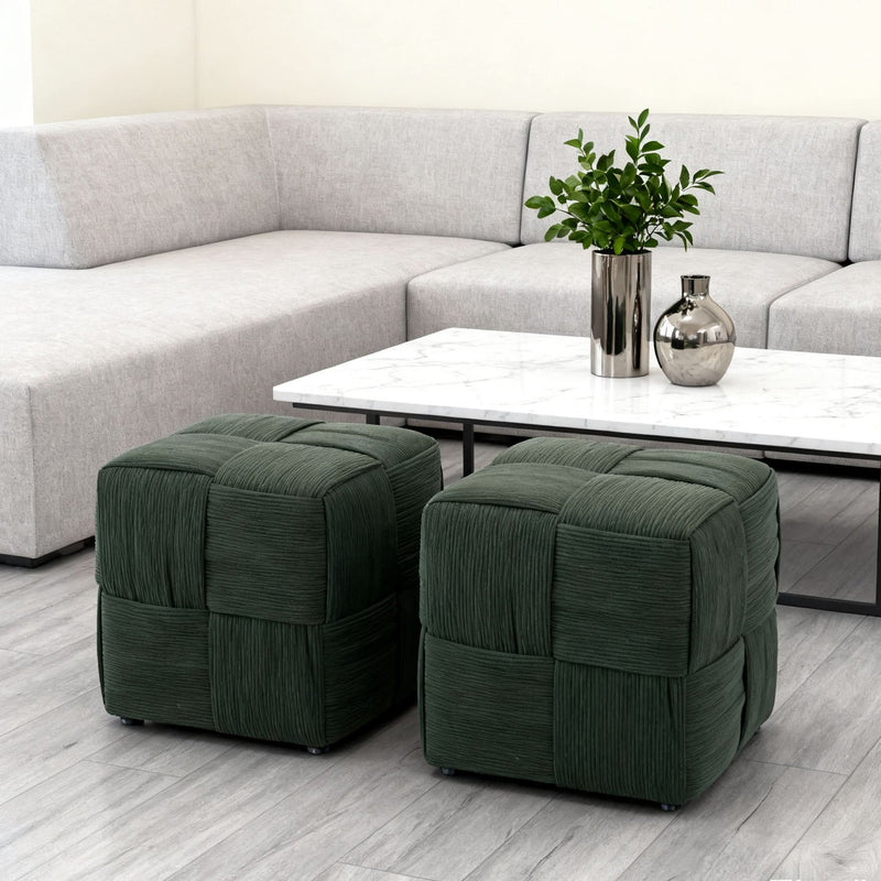 Ottoman Foot Rest Corduroy Green Square Stool For Living Room & Sofa Use Home Furniture