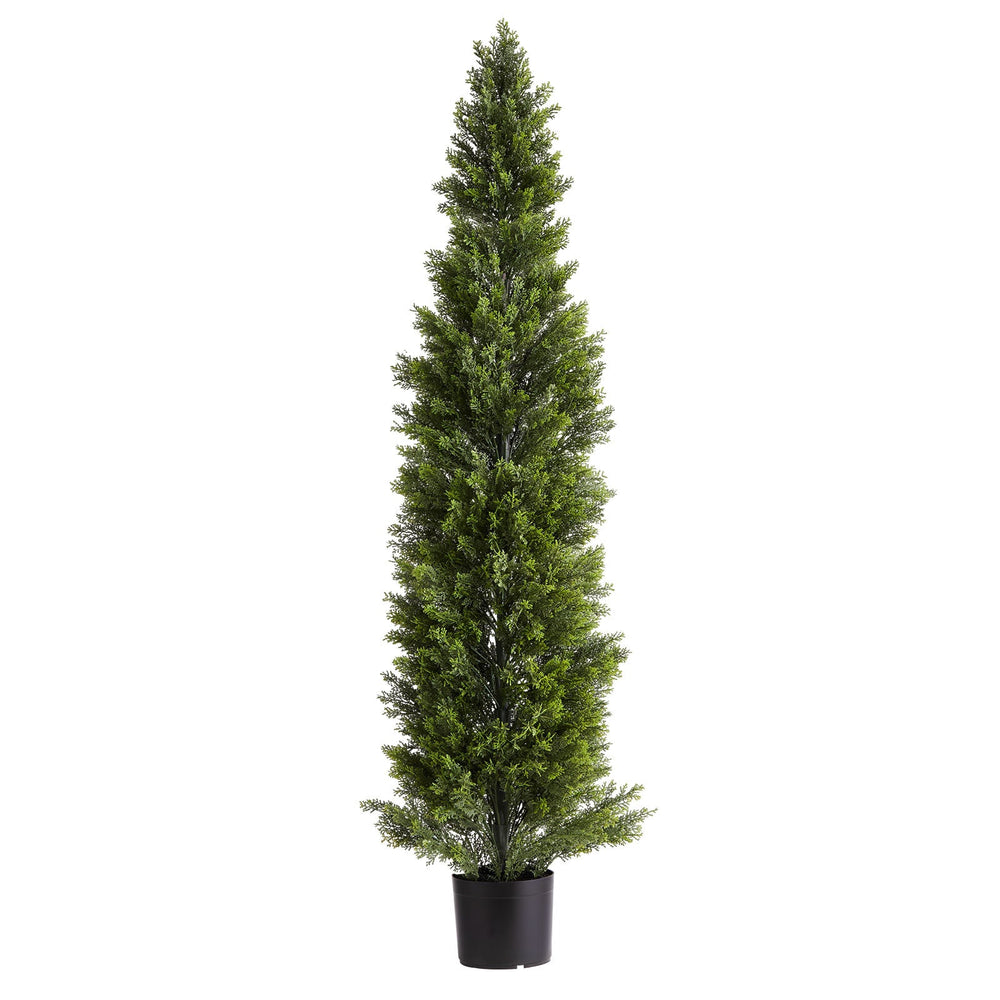 Artificial Topiary Cedar Trees, 60 inch 2 Set Faux Pine Shrubs Plants, Fake Silk Tree Look Real, Easy Assembly for Decor Front Porch Outdoor Patio Garden Balcony Backyard Indoor Office Media 3