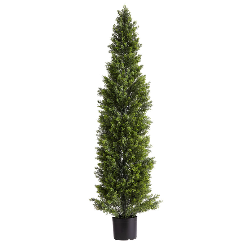 Artificial Topiary Cedar Trees, 60 inch 2 Set Faux Pine Shrubs Plants, Fake Silk Tree Look Real, Easy Assembly for Decor Front Porch Outdoor Patio Garden Balcony Backyard Indoor Office