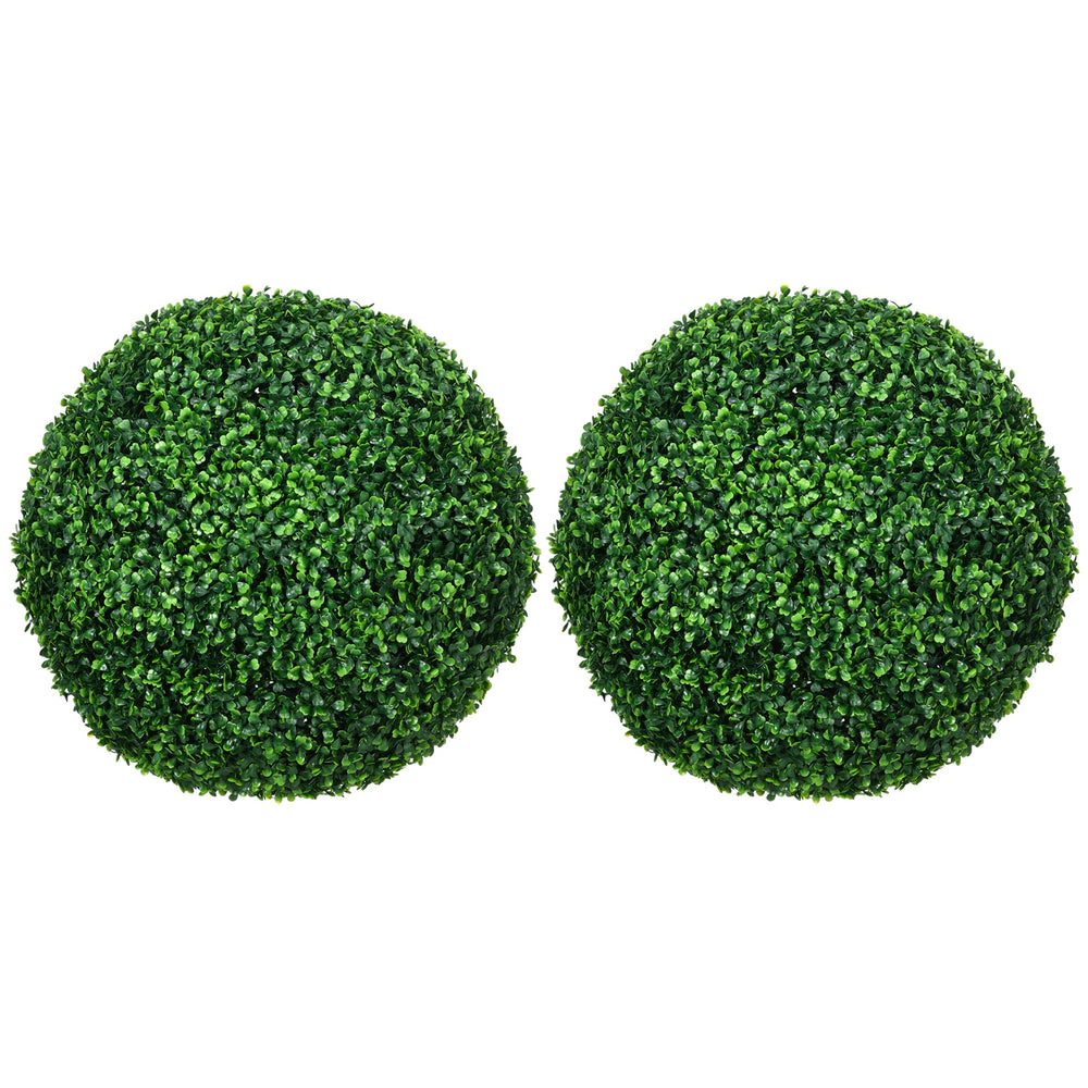 HOMCOM Set of 2 19.75 Inch Artificial Ball Boxwood Topiary Trees Balls, Indoor Outdoor Fake Plants for Home, Office & Living Room Decor Media 1