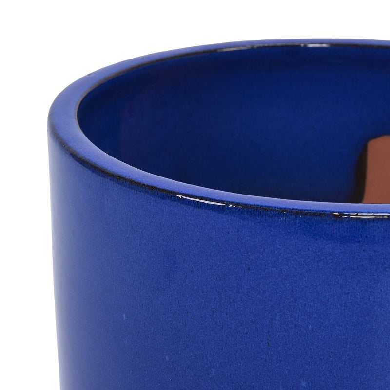 Handmade Solid Blue Glazed Ceramic Planter Set of 3, 15/12/9 Inch Diameter, for Succulents & Flowers Outdoor Garden & Indoor Staircase Use, Breathable Porous Clay