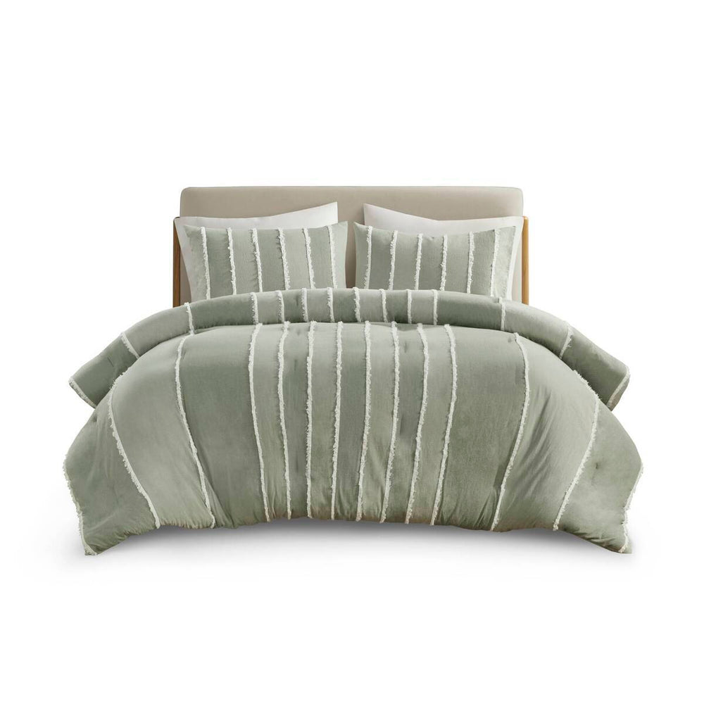 3 Piece Striped Cotton Comforter Set Sage King/Cal King Media 18