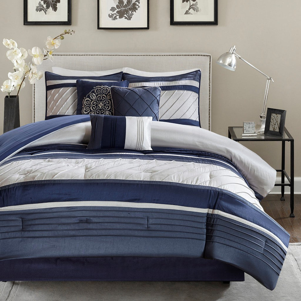 7 Piece Comforter Set Navy Cal King Media 7