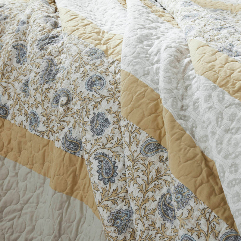 6 Piece Cotton Percale Quilt Set with Throw Pillows Yellow Full/Queen
