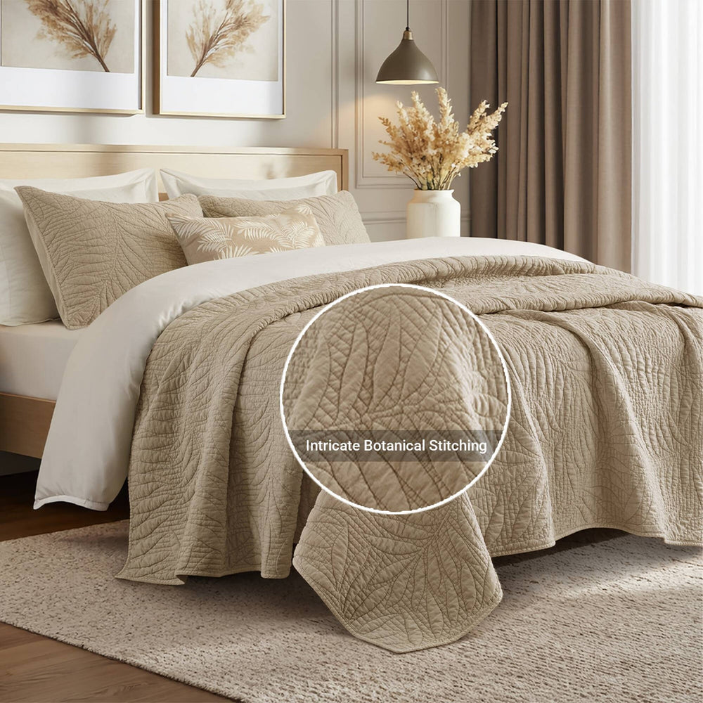 King 3 Piece Cotton Quilt Set Linen Media 6