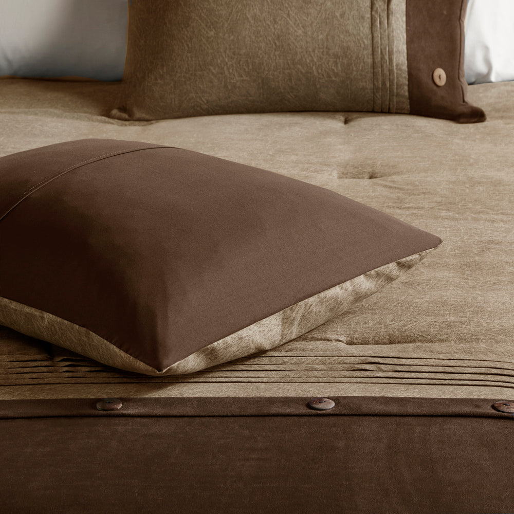7 Piece Faux Suede Comforter Set Brown King Media 10