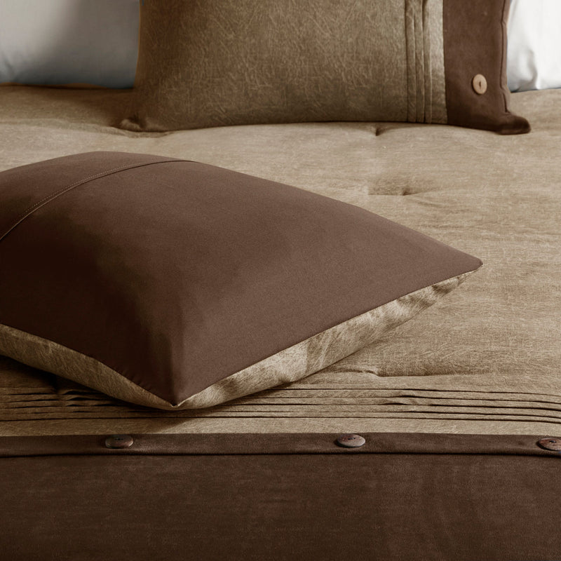 7 Piece Faux Suede Comforter Set Brown King
