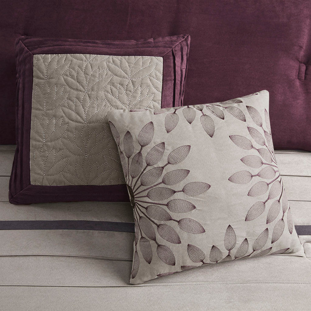 7 PC Pieced Faux Suede Comforter Set Purple Queen Media 3