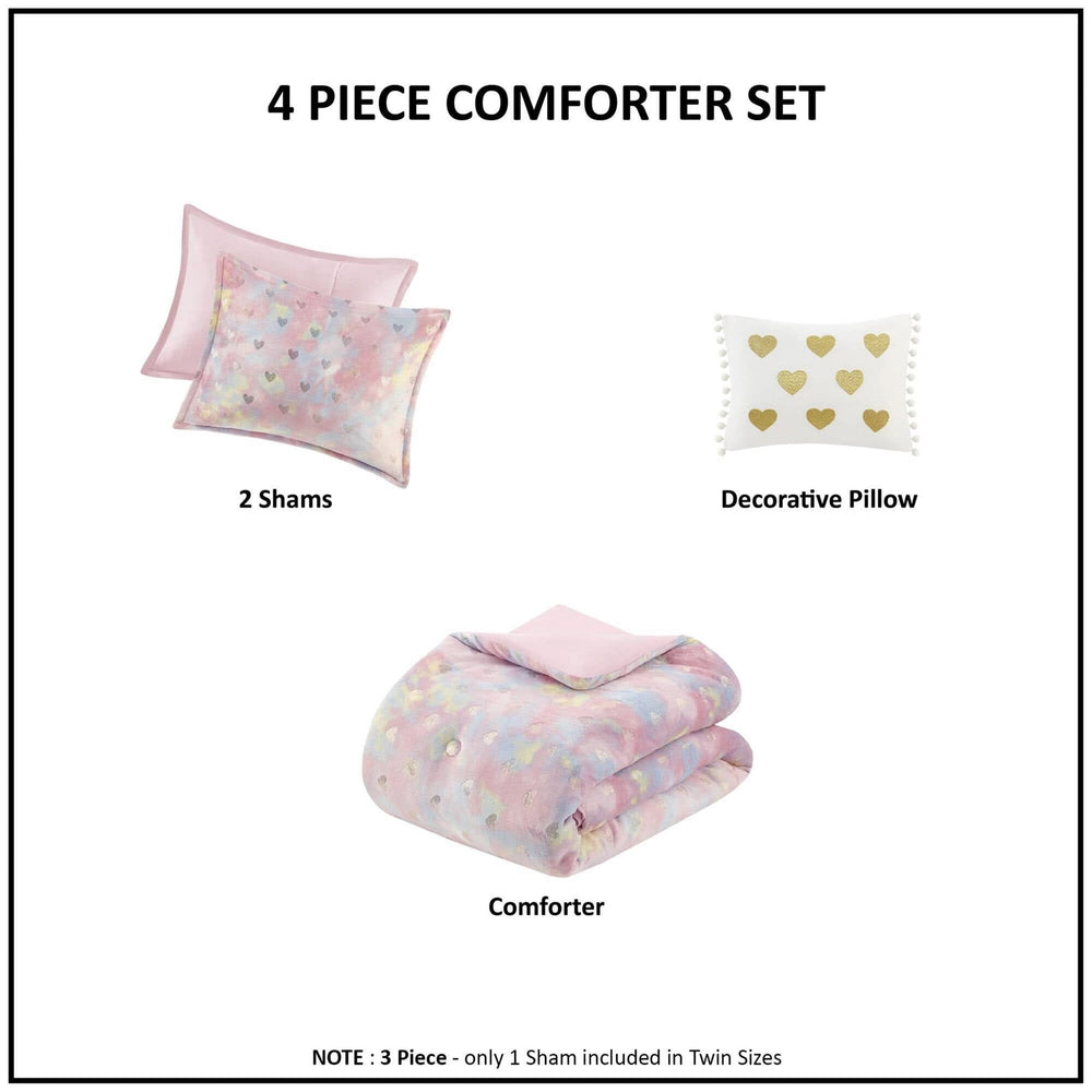 Metallic Printed Plush Comforter Set Polyester Throw Pillow Twin XL Media 4