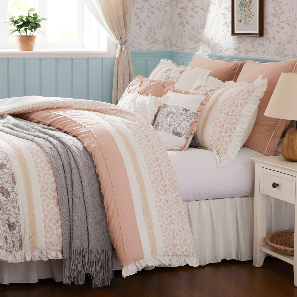 9 Piece Cotton Percale Comforter Set Blush Queen Media 10