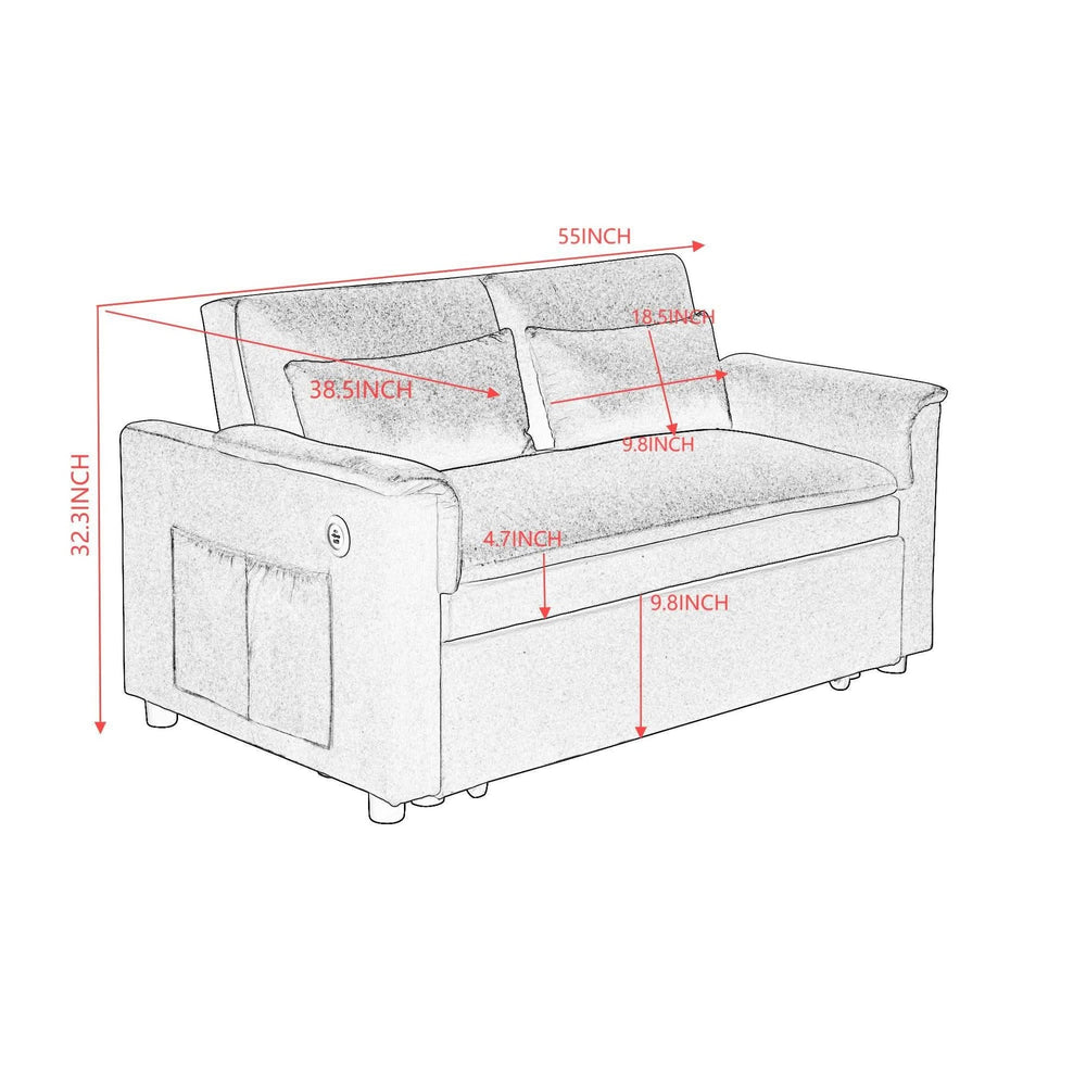 Velvet Sleeper Sofa With USB Ports & Cushioned Back & Two Seater Couch Media 13