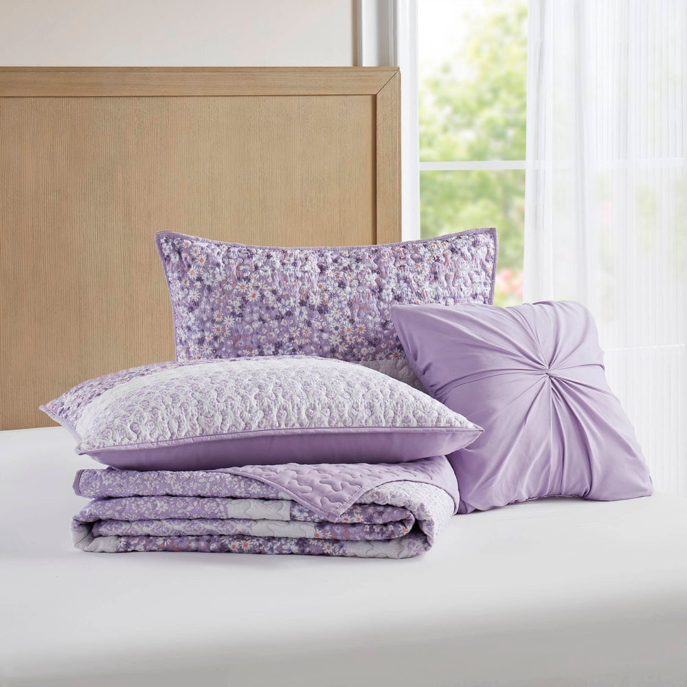 4 PCS Full/Queen Seersucker Quilt Set with Throw Media 3