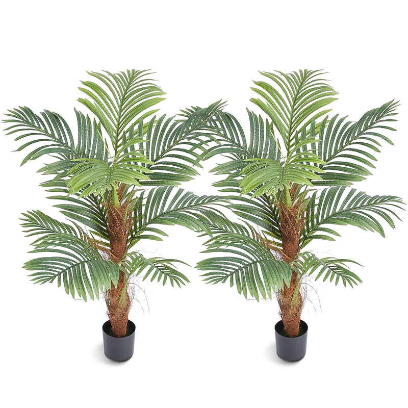 Artificial Palm Tree, 4 FT Tall Faux Plant, Secure PE Material & Anti-Tip Tilt Protection Low-Maintenance Plant, Lifelike Green Fake Tree for Home Office Warehouse Decor Indoor Outdoor