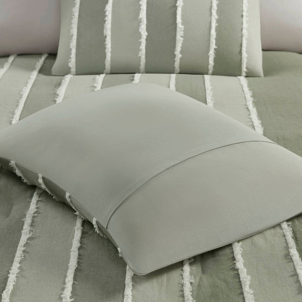 3 Piece Striped Cotton Comforter Set Sage King/Cal King Media 12