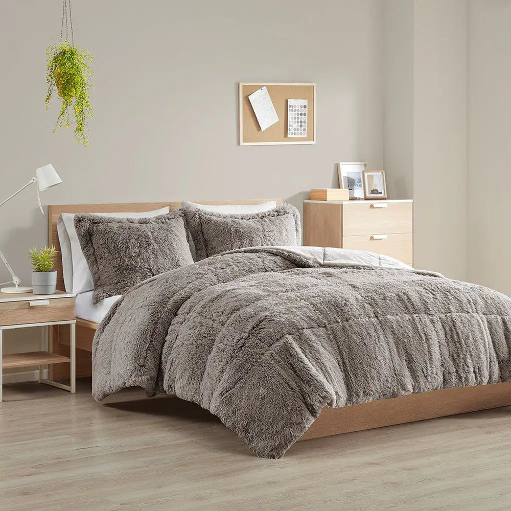 Shaggy Long Fur Comforter Mini Set B03595899 Grey Twin/Twin XL Standard DTY Store