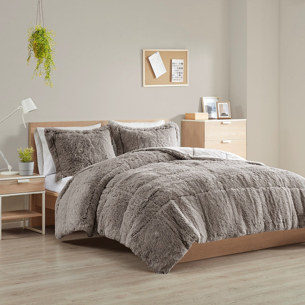 Twin/Twin XL Shaggy Long Fur Comforter Mini Set Media 1